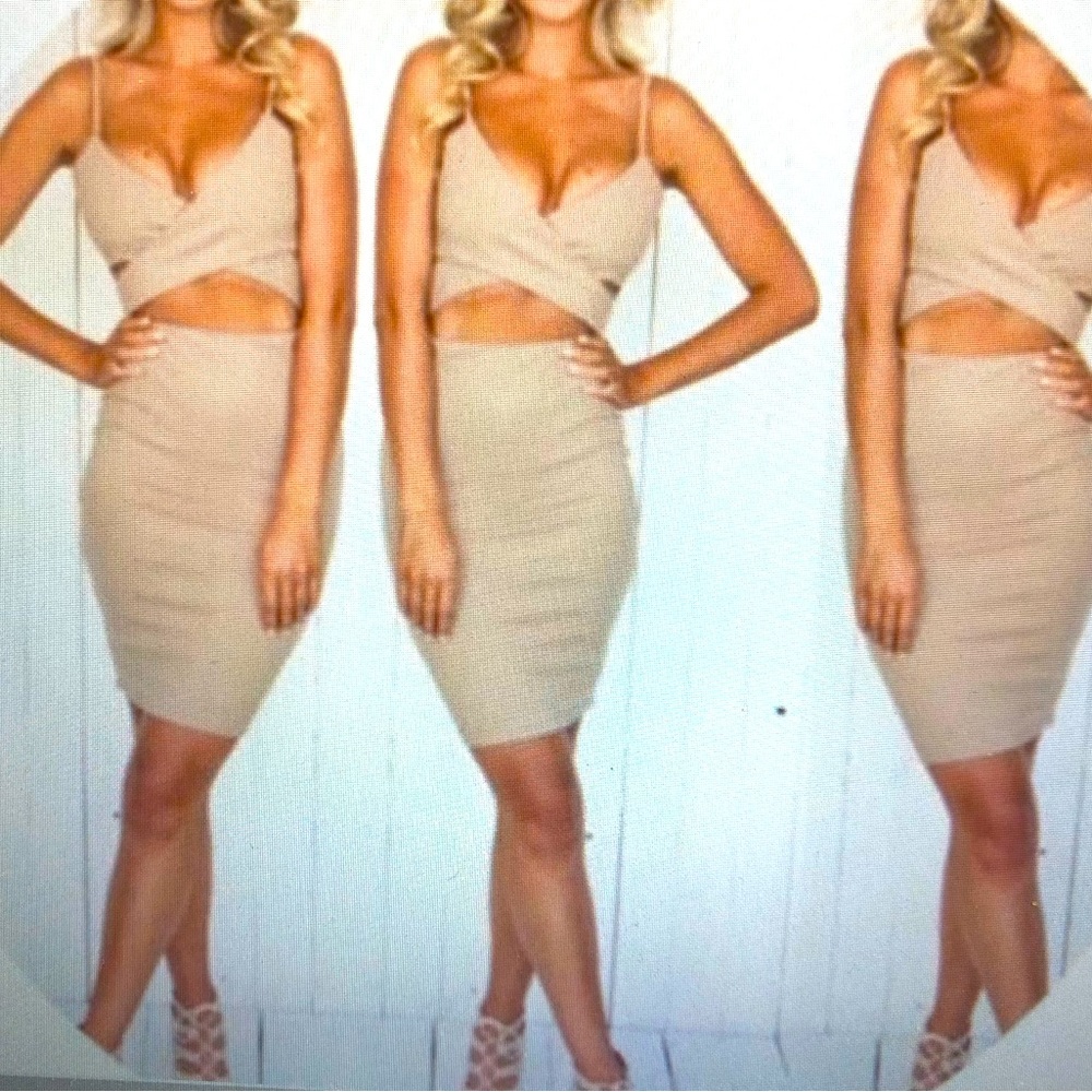 ROSEBULLET WOMENS NUDE MINI BODYCON DRESSIN SIZE 8